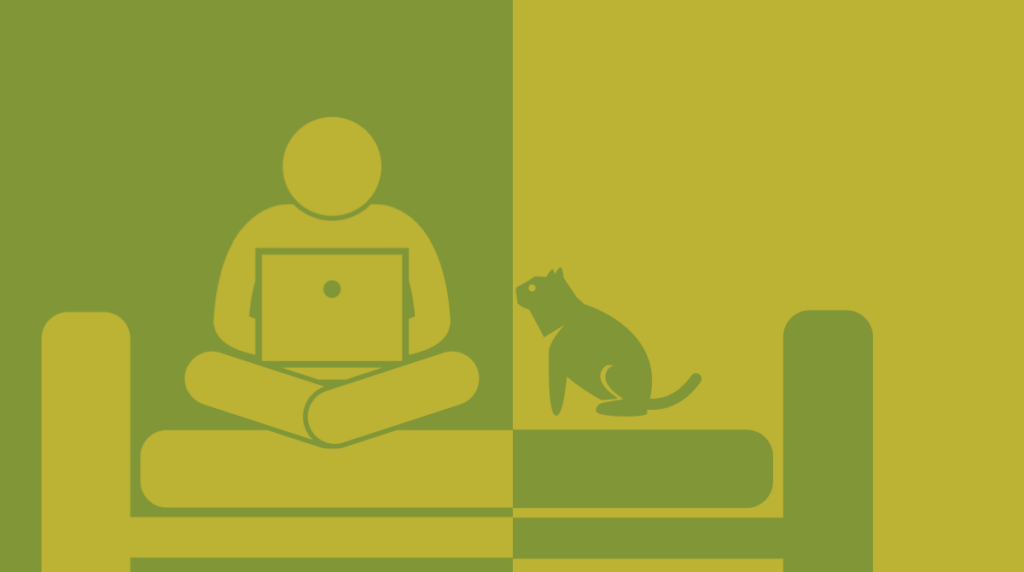 Sitting on a bed, with cat. Doing ERT,  with a cat for companionship.